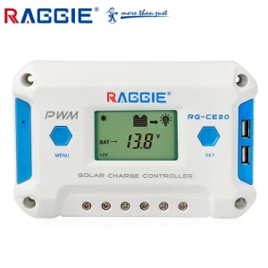 کنترلر شارژ خورشیدی راگی PWM مدل RG-CE20A نمایشگردار ۲۰ آمپر مجهز به چیپست ST
